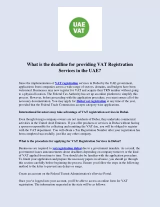 What is the deadline for providing VAT Registration Services in the UAE