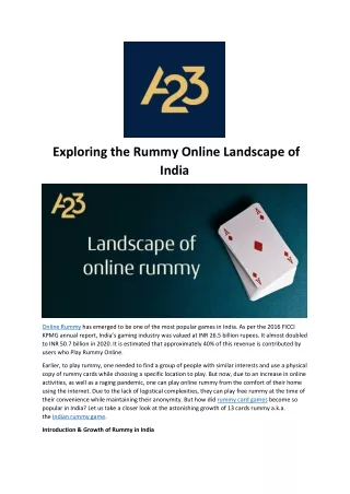 Exploring the Rummy Online Landscape of India