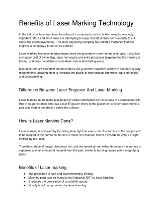 Benefits of Laser Marking Technology