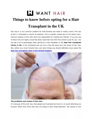 Things to know before opting for a Hair Transplant in the UK