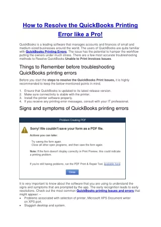 how to resolve the quickbooks printing error like