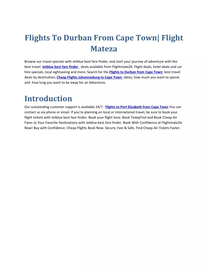flights to durban from cape town flight mateza