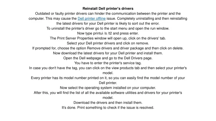 reinstall dell printer s drivers outdated