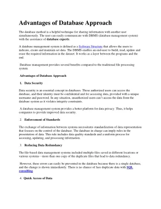 Advantages of Database Approach