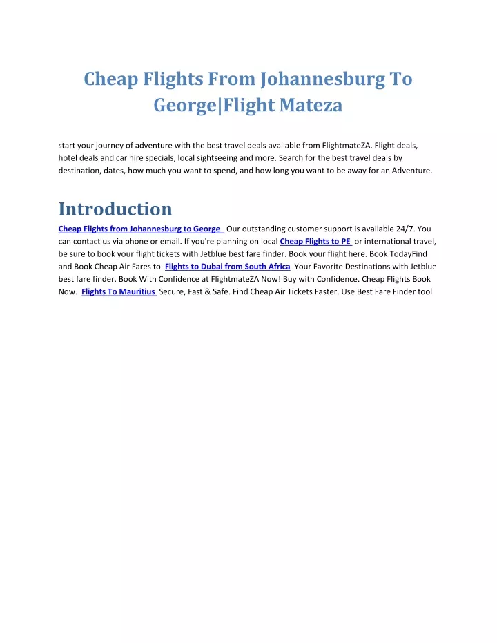 cheap flights from johannesburg to george flight