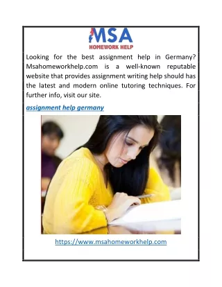 Assignment Help Germany  Msahomeworkhelp.com