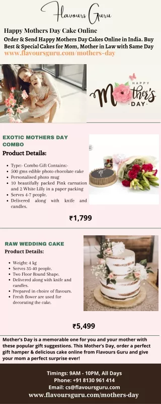 Order Special Mother's Day Cake Online in Delhi, Gurgaon NCR - Flavours Guru