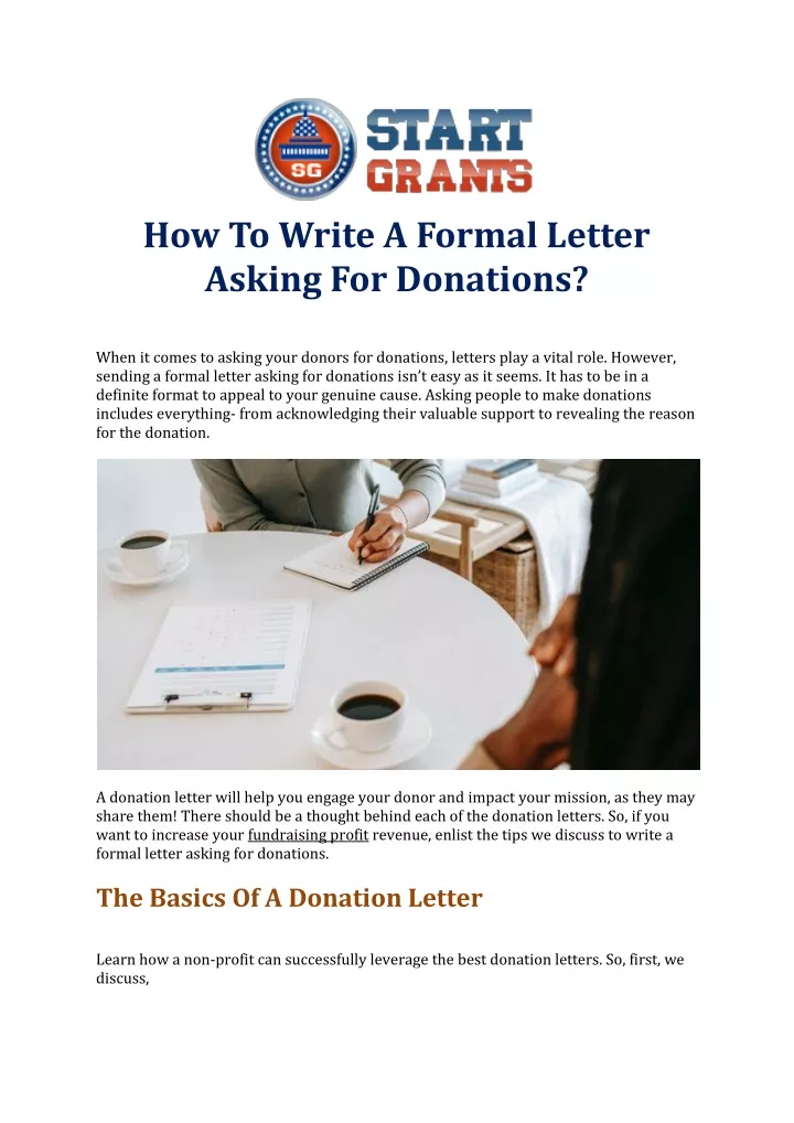 how to write a formal letter asking for donations