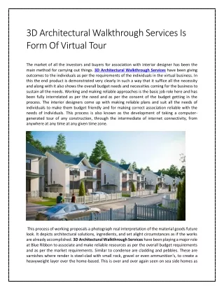 3D Architectural Walkthrough Services Is Form Of Virtual Tour
