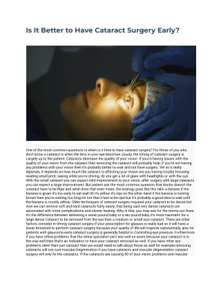 Is It Better to Have Cataract Surgery Early