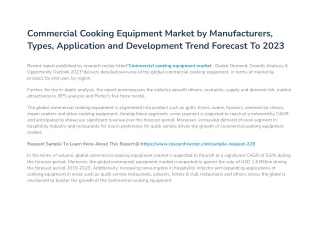 Commercial Cooking Equipment Market Trends, Share, Size, Growth, Supply By 2023
