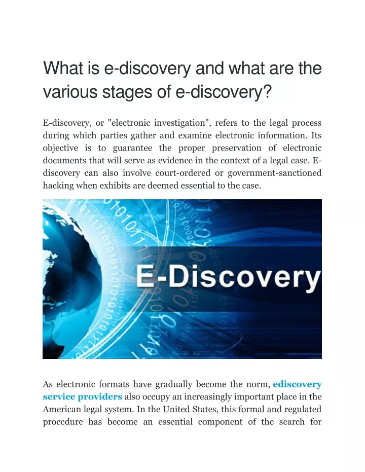 what is e discovery and what are the various