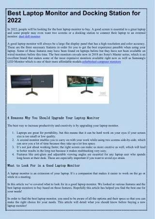 Best Laptop Monitor and Docking Station for 2022