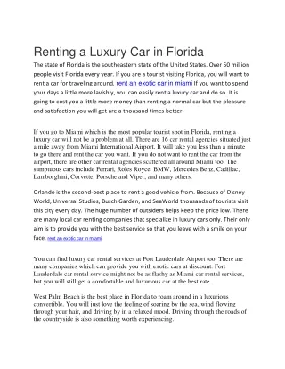 renting a luxury car in florida