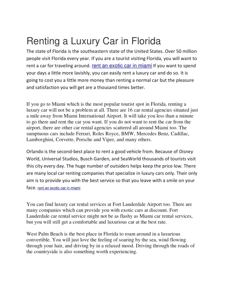 renting a luxury car in florida