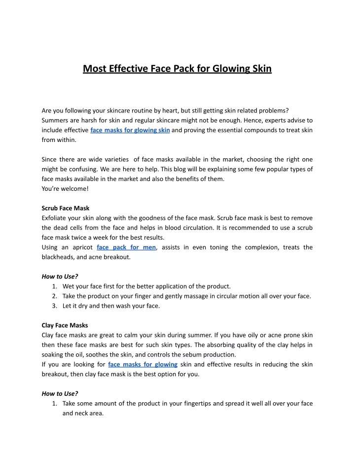 most effective face pack for glowing skin