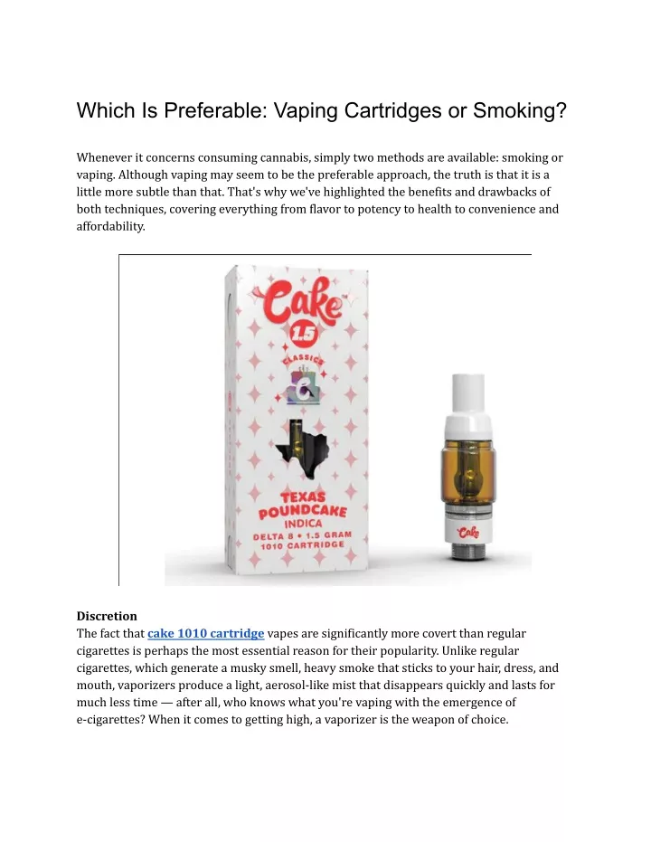 which is preferable vaping cartridges or smoking