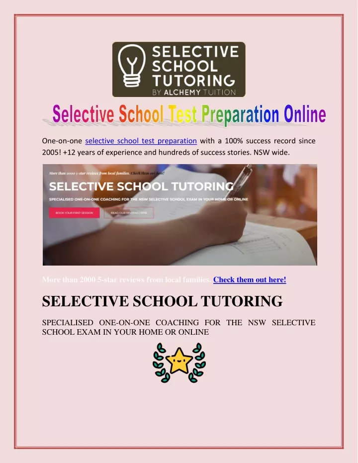 one on one selective school test preparation with
