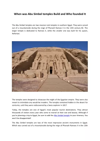 when was abu simbel temples build and who founded