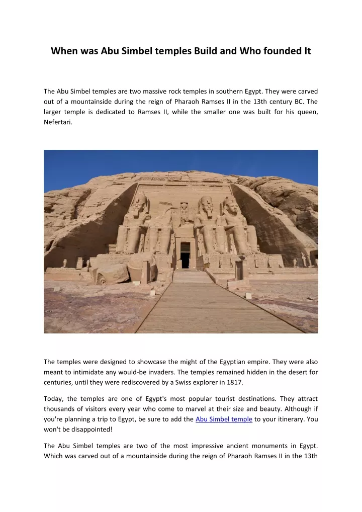 when was abu simbel temples build and who founded