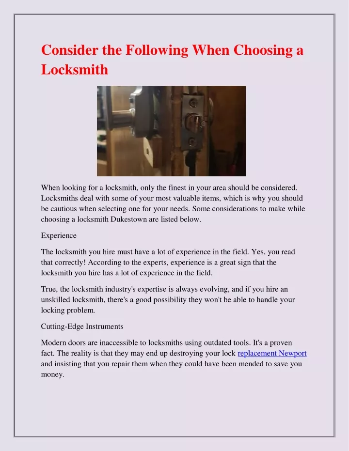 consider the following when choosing a locksmith