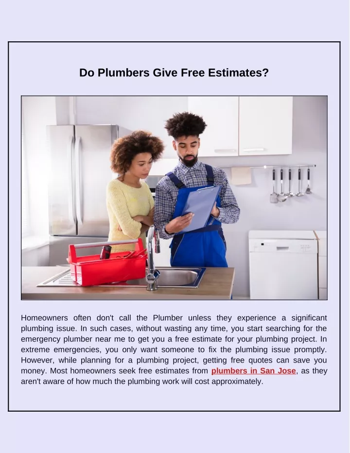 do plumbers give free estimates