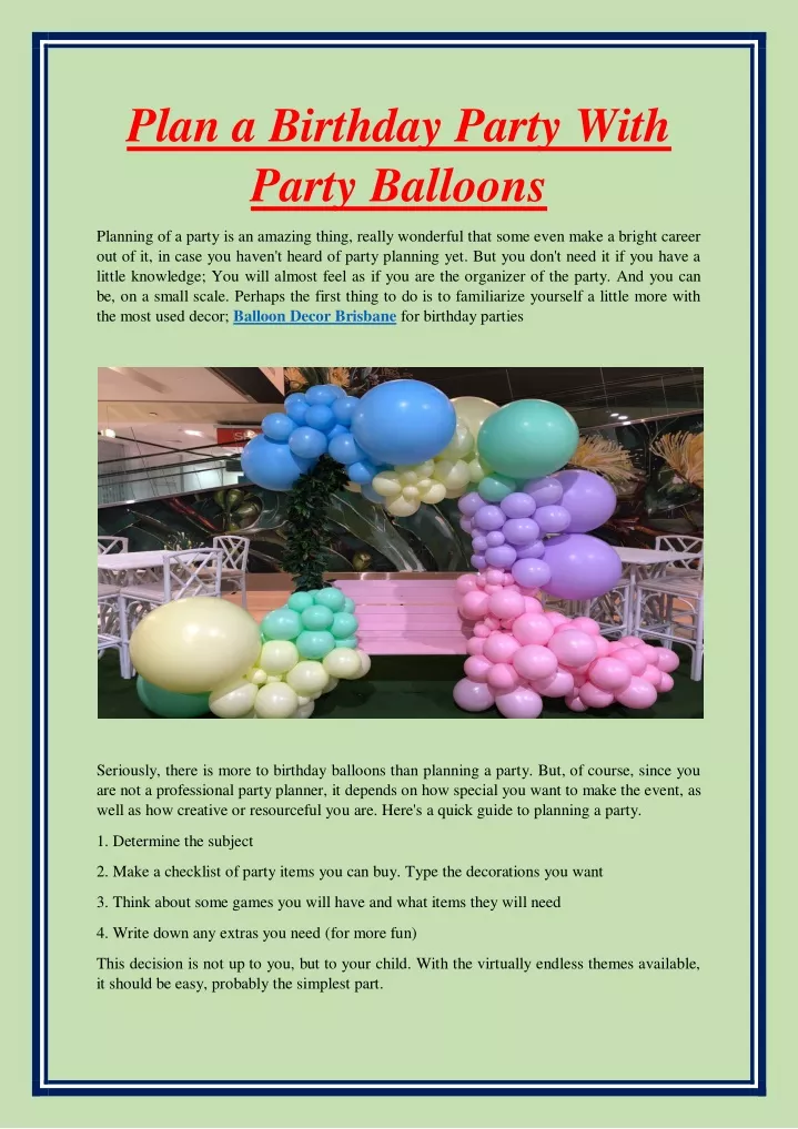 plan a birthday party with party balloons