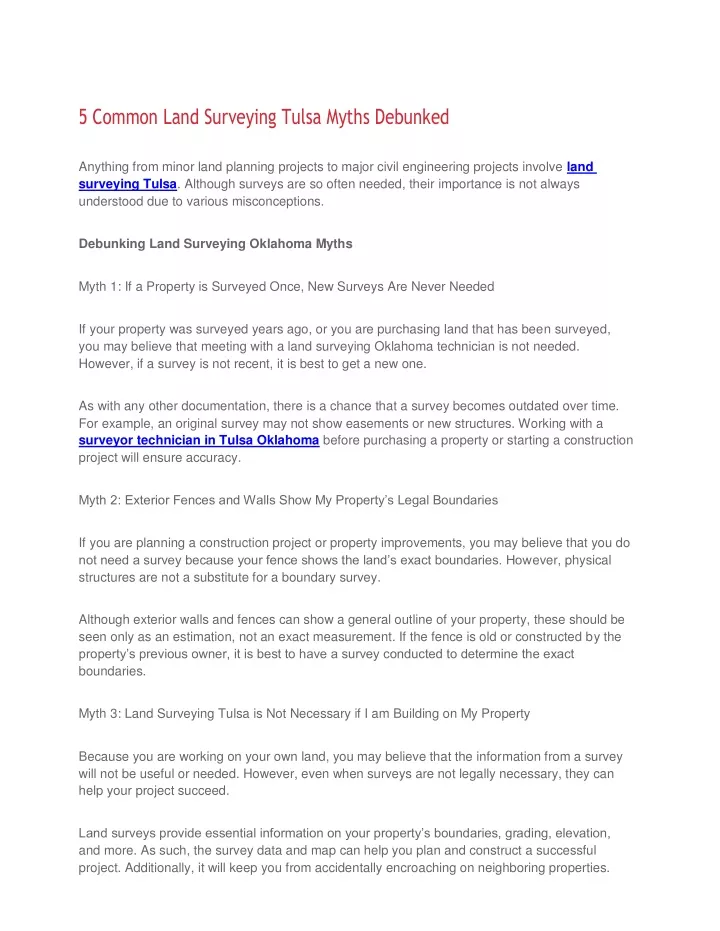 5 common land surveying tulsa myths debunked