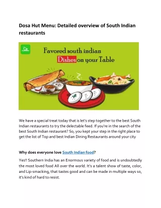 Dosa Hut Menu: Detailed overview of South Indian restaurants