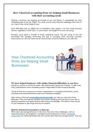 How Chartered accounting firms are helping Small Businesses with their accounting needs