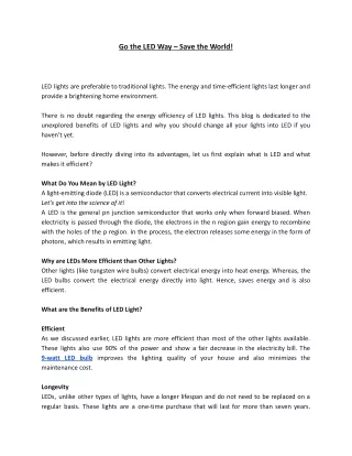 Syska Go the LED Way – Save the World