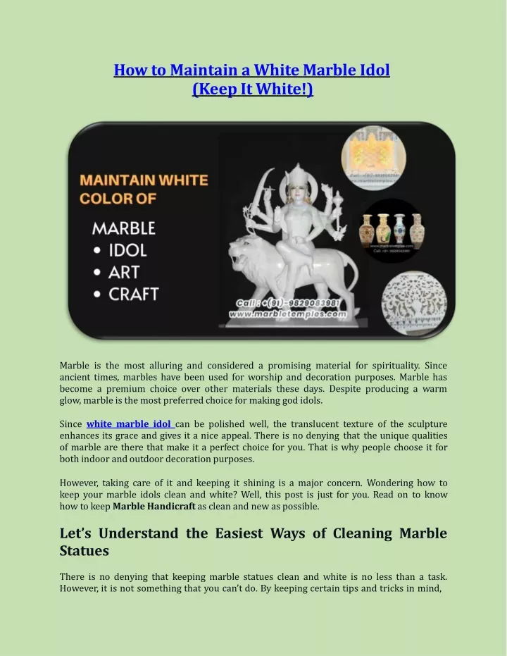 how to maintain a white marble idol keep it white