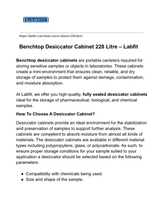 Benchtop Desiccator Cabinet 228 Litre – Labfit