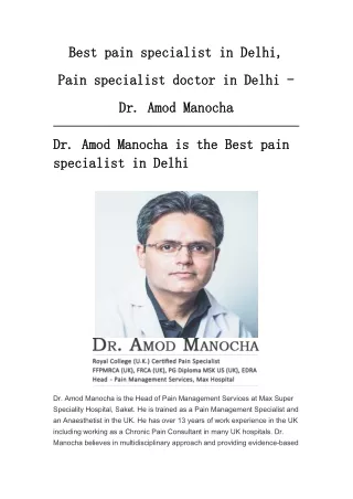 Best Pain Specialist in Delhi - Dr. Amod Manocha