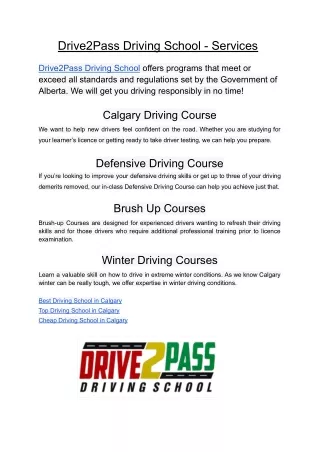 Drive2Pass Driving School - Services