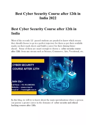 best cyber security course after 12th in india