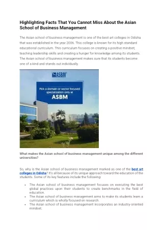 Highlighting Facts That You Cannot Miss About The Asian School Of Business Manag