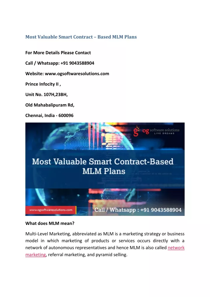 most valuable smart contract based mlm plans