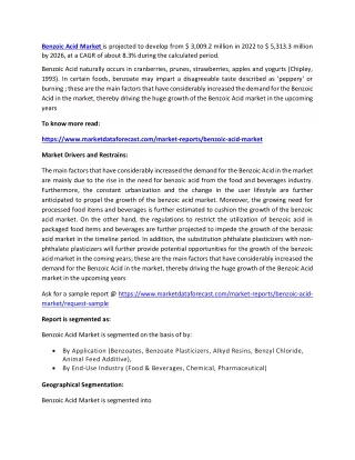 benzoic acid market is projected to develop from