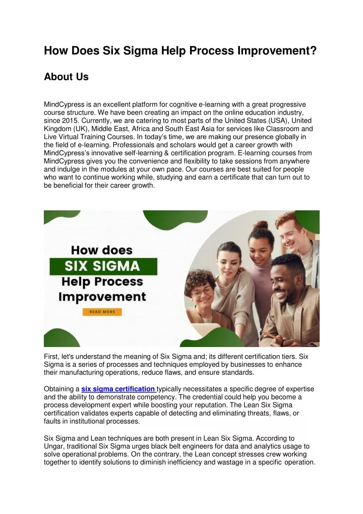 how does six sigma help process improvement about