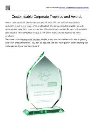Customisable Corporate Trophies and Awards