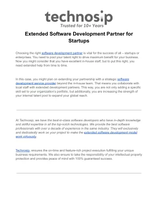 Extended Software Development Partner for Startups