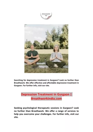 Depression Treatment In Gurgaon | Breathworkindia.com