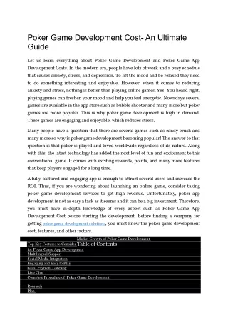 Poker Game Development Cost- An Ultimate Guide