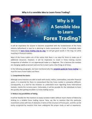 Why is it a sensible idea to Learn Forex Trading?