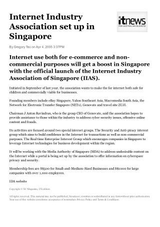 Internet IndustryAssociation set up in Singapore