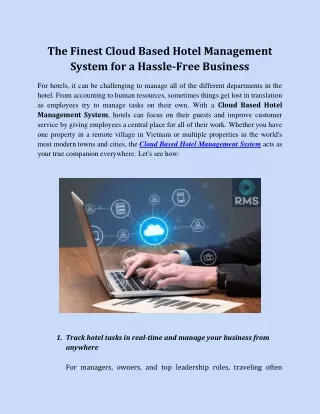 The Finest Cloud Based Hotel Management System for a Hassle-Free Business