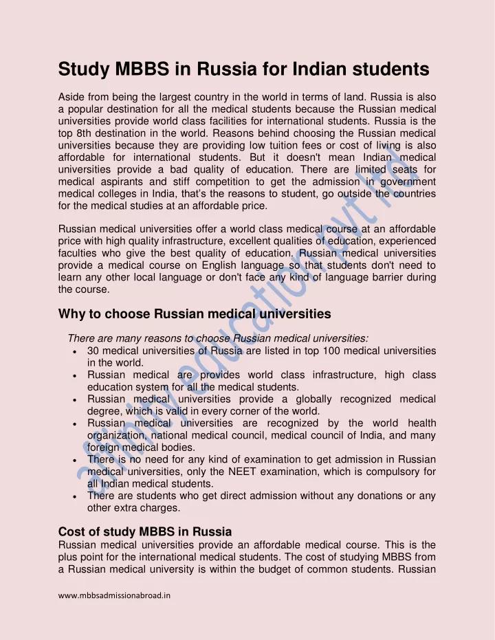 study mbbs in russia for indian students aside