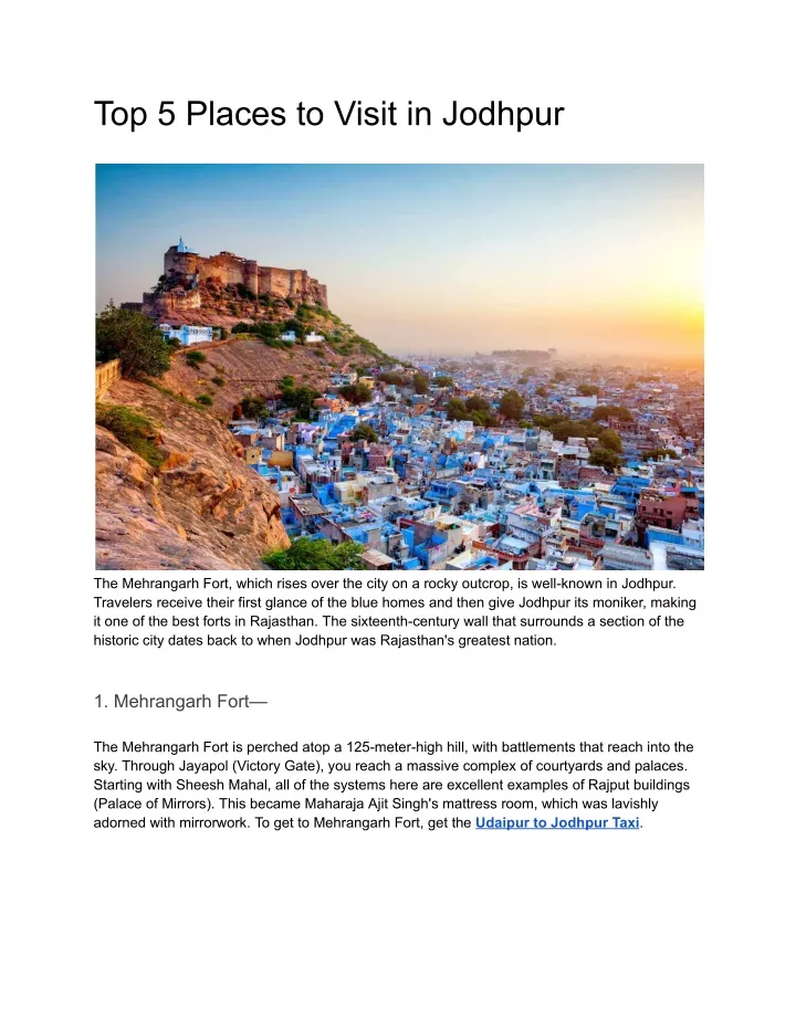 top 5 places to visit in jodhpur